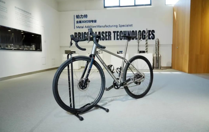 Fully 3D printed titanium alloy bicycle frame. Photo via BLT.