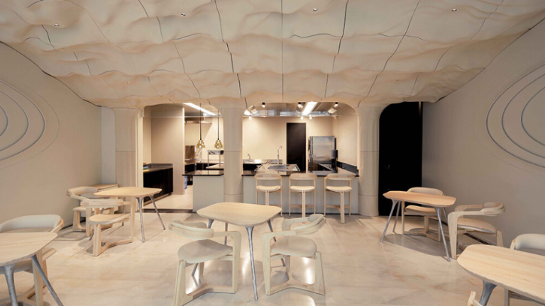 Swiss Restaurant Features 3D Printed Ceiling Inspired by Snowy Alps